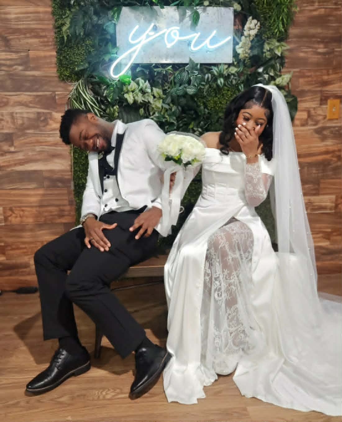 Couple embracing at their wedding ceremony
